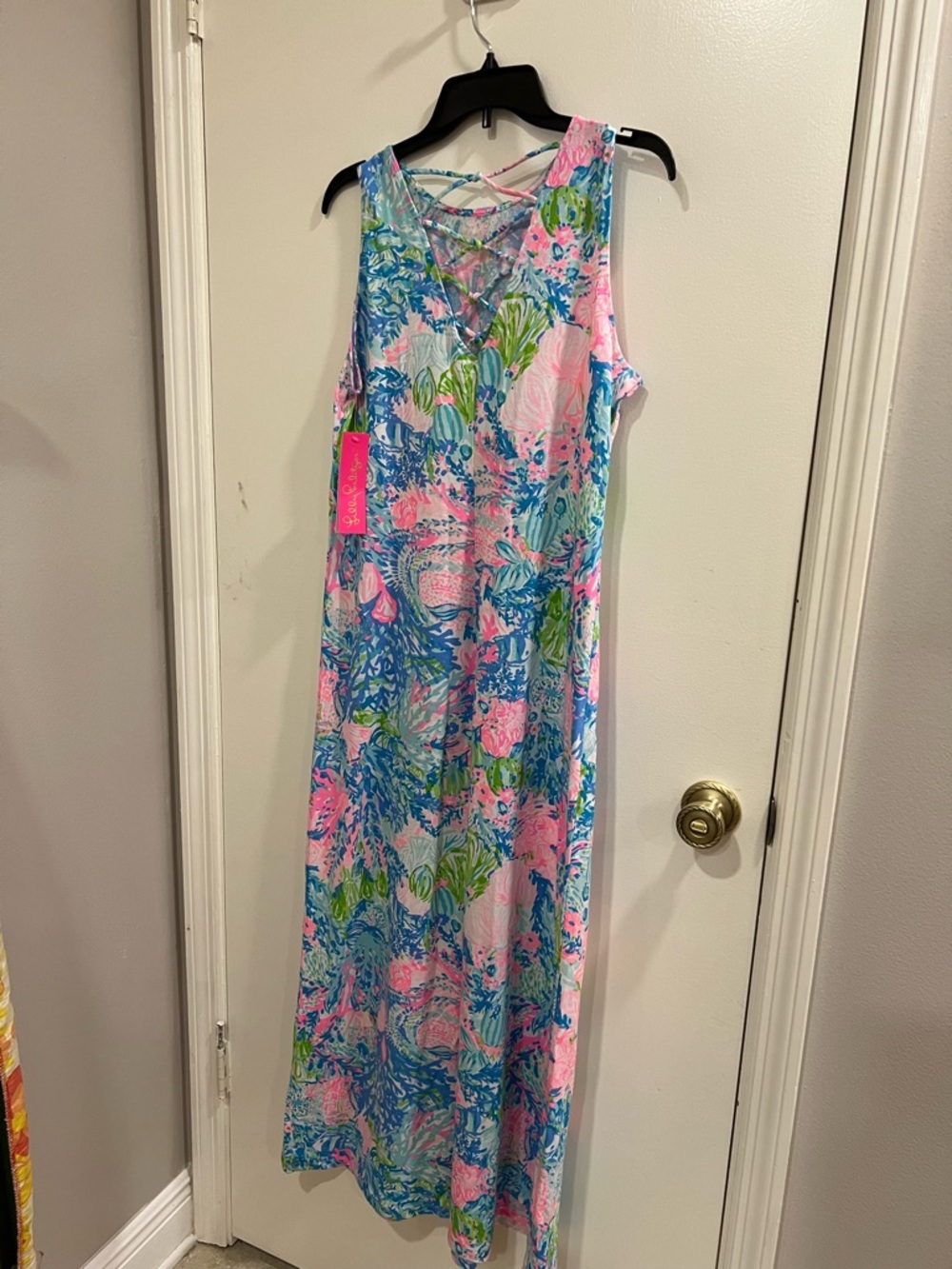 Lilly Pulitzer Sleeveless Floral Maxi Dress in Blue, Pink & Green - Picture 3 of 7